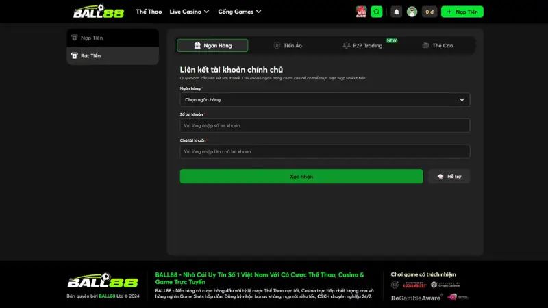 Kiểm tra số dư và lịch sử cược sau khi đăng nhập vào Ball88